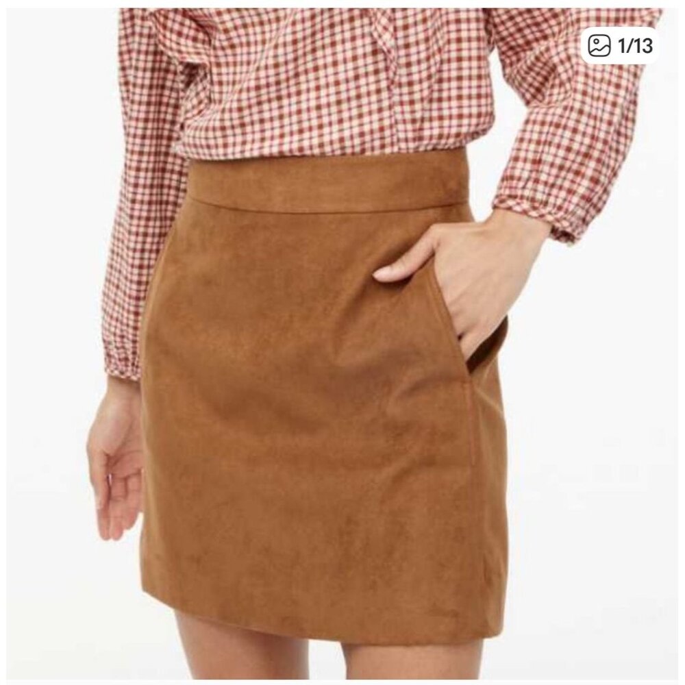 J. Crew Size 12 BC892 Cognac Brown Faux Suede Pencil Skirt